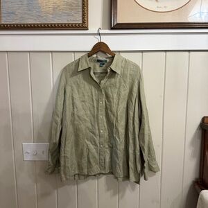 Lauren Ralph Lauren Light Olive 100% Linen Button Down Shirt, Size 1X